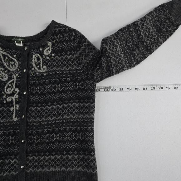 Eddie Bauer Women’s Wool Blend Fair Isle Cardigan Sweater Gray SP 6916 - Picture 3 of 8